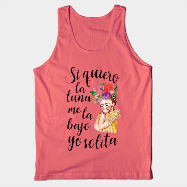 Mexican Art Lovers Frida Watercolor Flowers Tank Top by Vera Designs